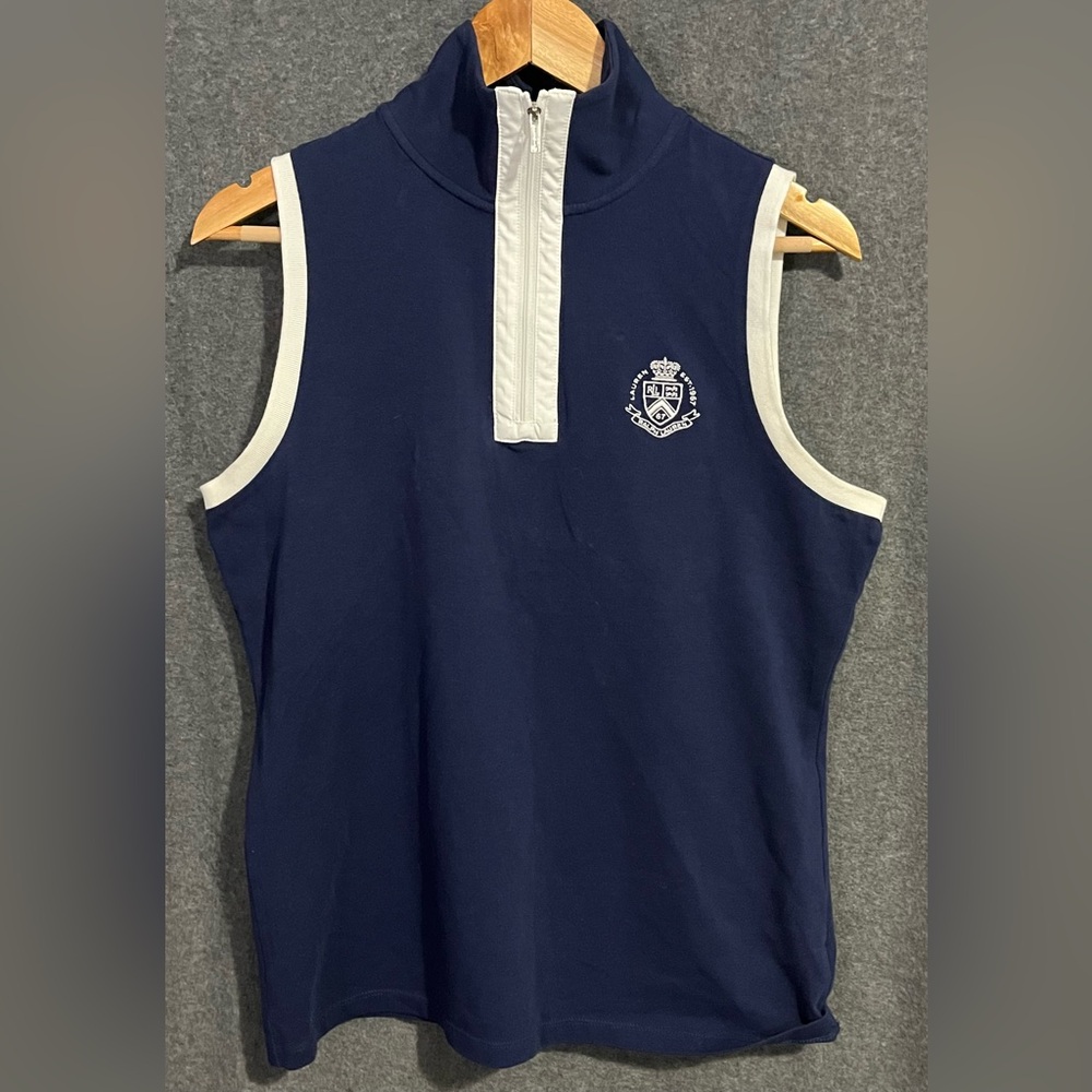Lauren Ralph Lauren Navy Sleeveless Polo with White Trim and Green Crest Tag